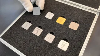 Eight precious metal bars in foam-lined case, including osmium and iridium, with MetaMetals logo stamps